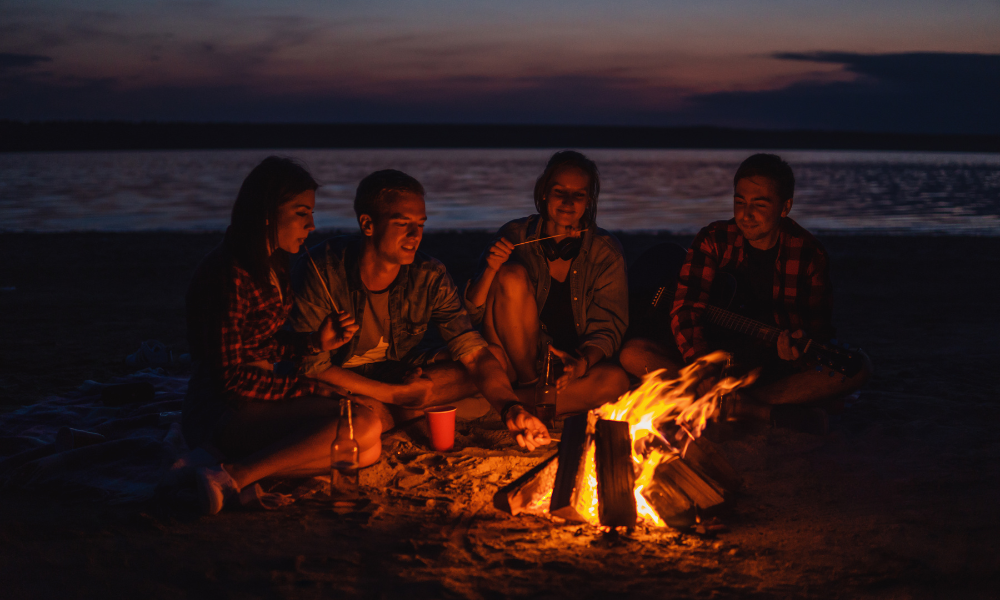 private beach bonfire